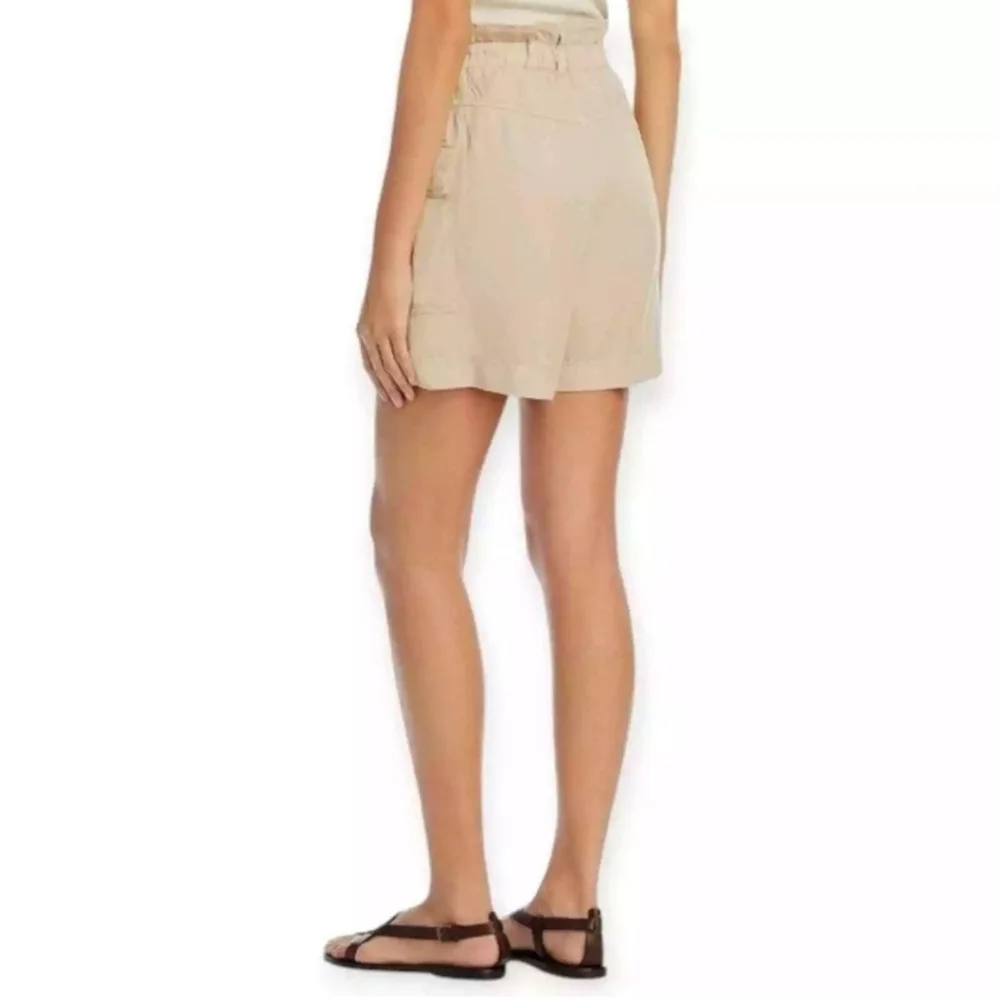High Rise Paperbag Waist Cargo Shorts Pleated Khaki Lyocell Utility NWT M